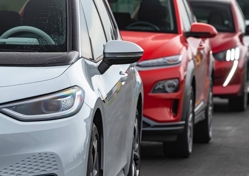 Closeup of parked cars